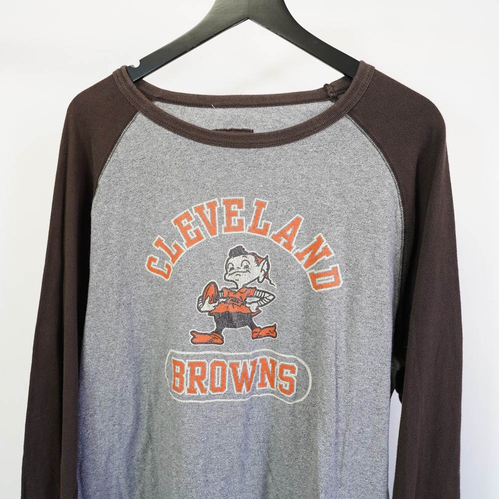 NFL Vintage Reebok Cleveland Browns Brownie Elf Raglan Long Sleeve Shirt L Grey - Picture 2 of 6